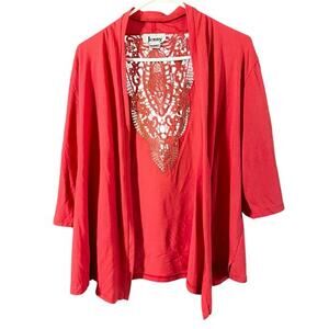 JENNY coral pink open front lace cut out back coastal everyday size XL